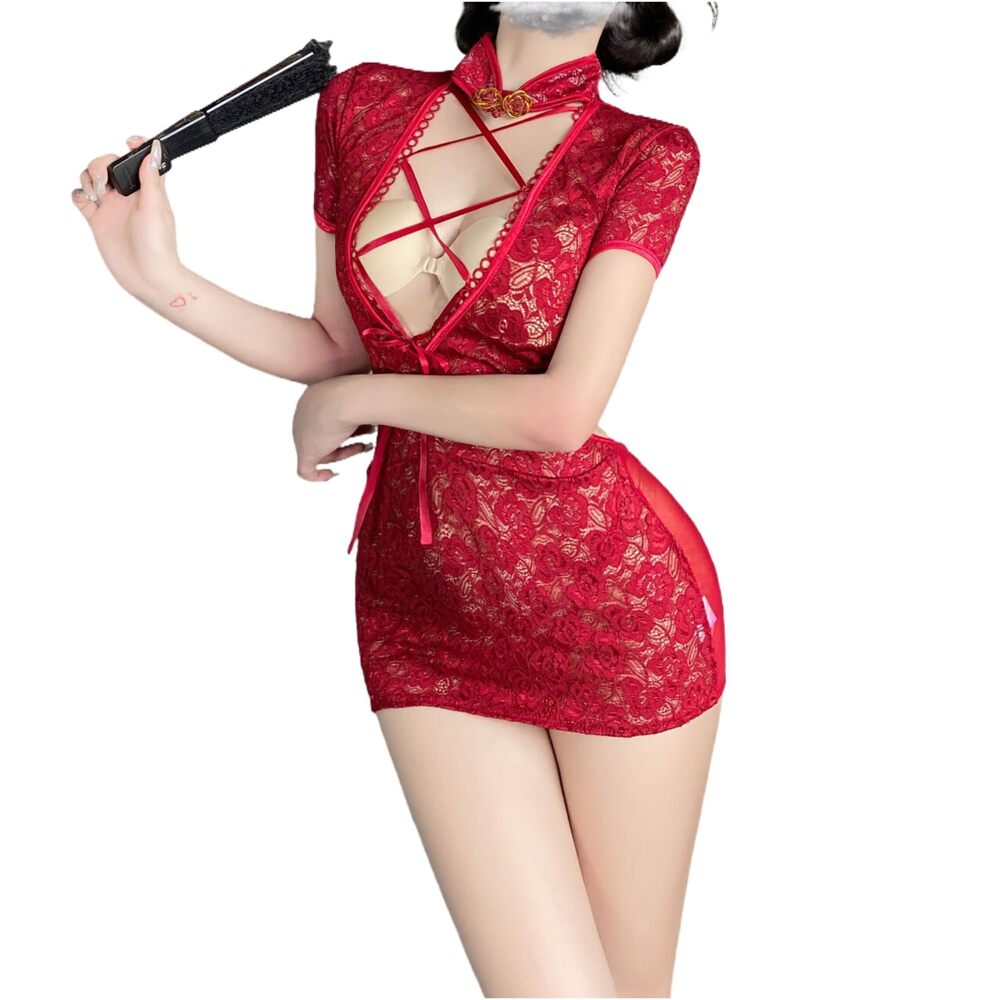 5040 Chinese Cheongsam Lingerie Retro Print Dress Sexy Anime Cosplay